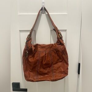 VTG Fossil Hobo Bag Brown Leather Brass Hardware Zip Closure